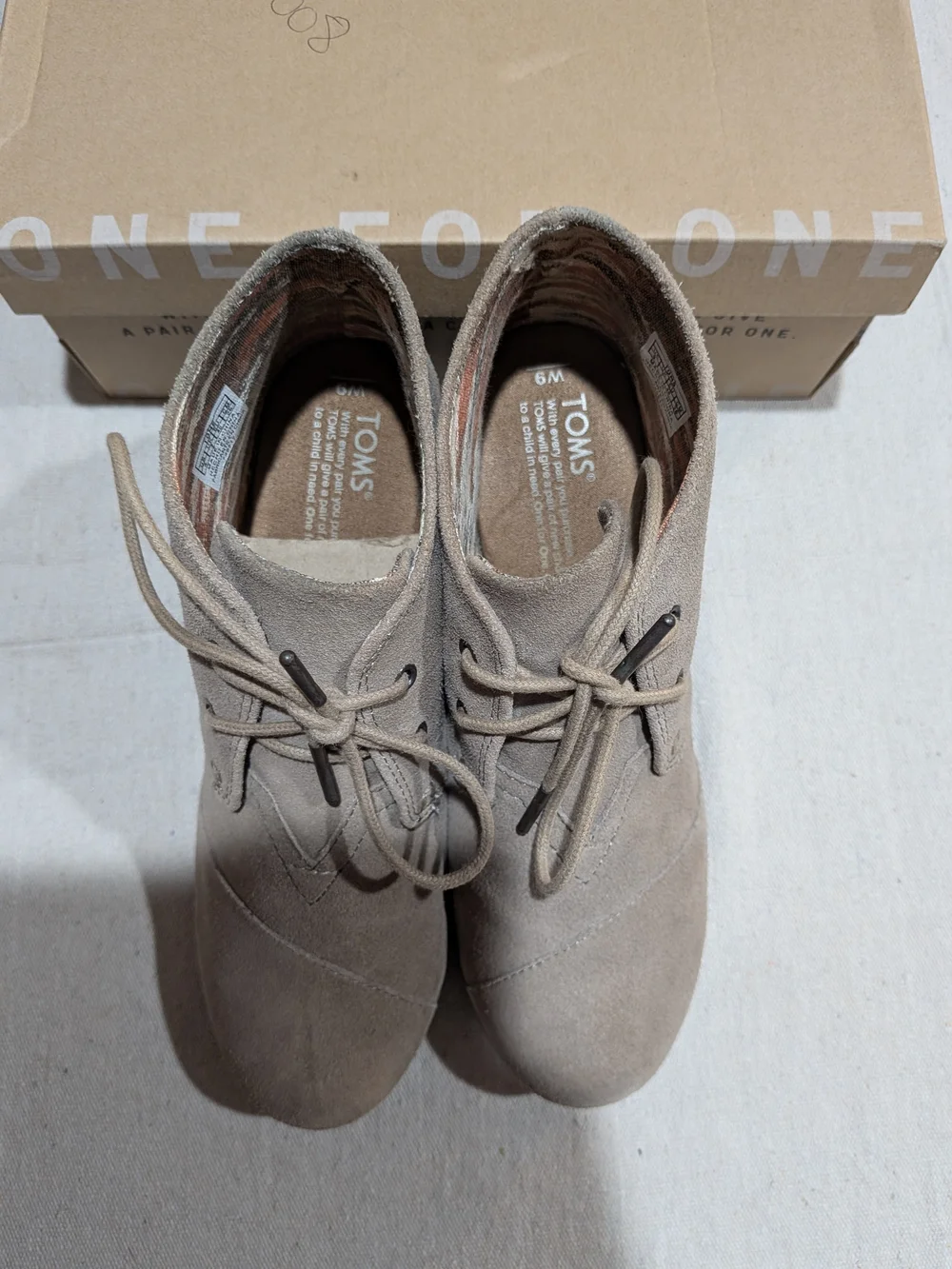 Toms Taupe Suede Wedge Ankle Boots